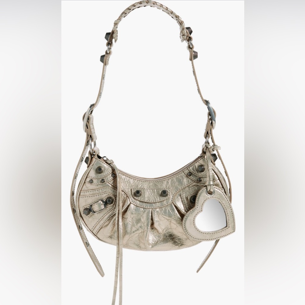 Balenciaga Extra Small Le Cagole Crinkle Metallic Lambskin Shoulder Bag NEW NWT